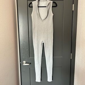 Gray Sleeveless Knit Jumpsuit with Scoop Neckline